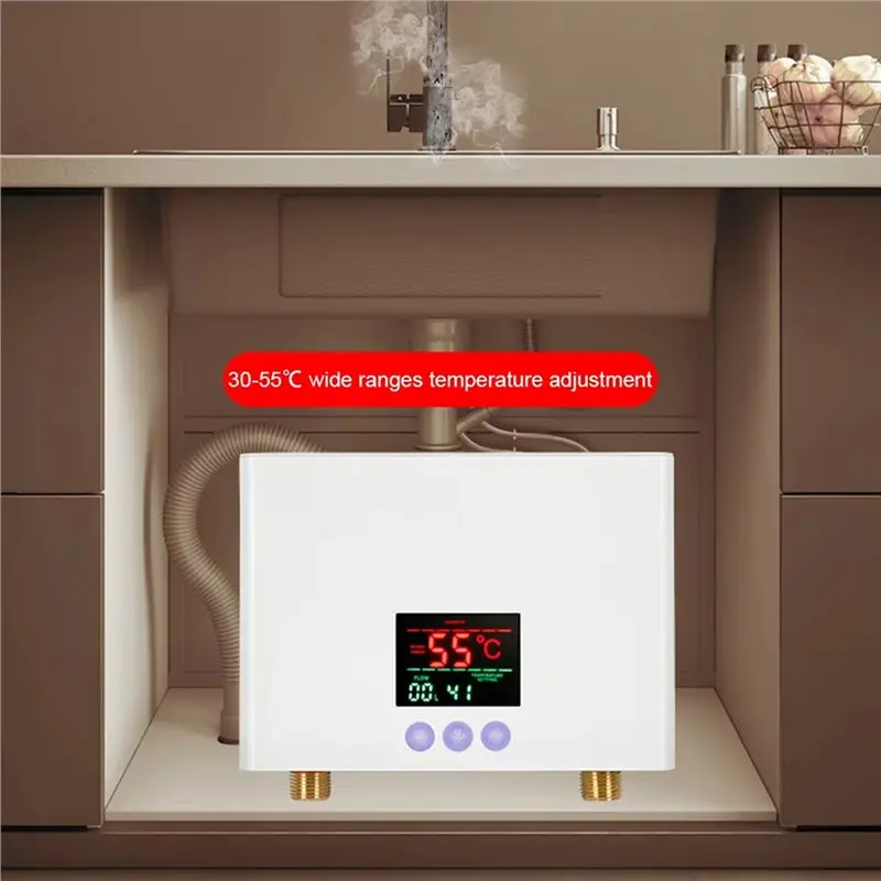 B15C Instant Water Heater 3KW Mini Electric Tankless Water Heater With LED Display 3-Level Temperature Adjustment EU Plug
