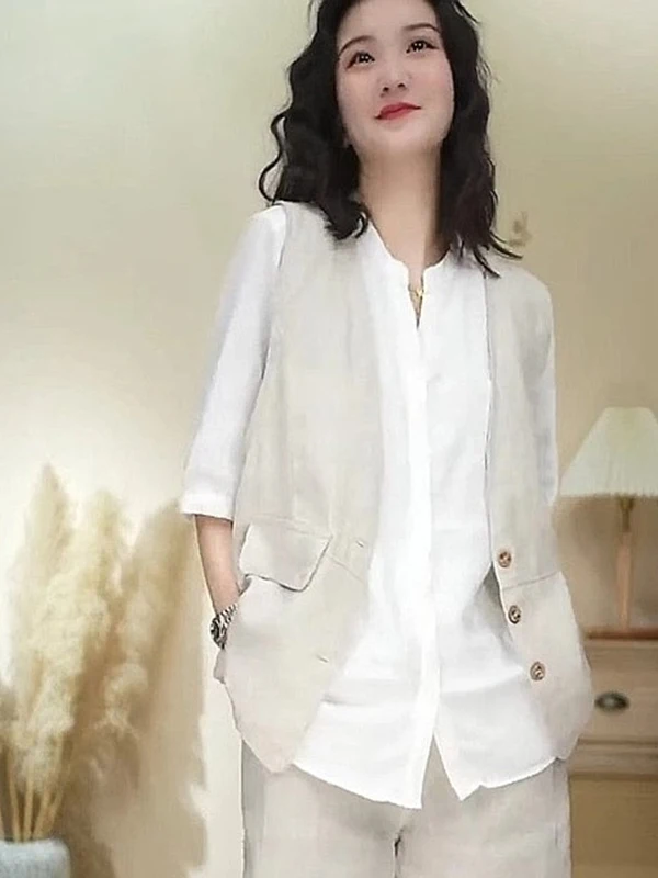 

Летний тонкий хлопково-льняной жилет-кардиган для женщин, свободный, с V-образным вырезом, без рукавов, верхняя одежда