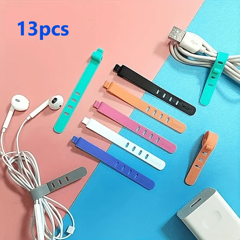 13-Pack Silicone Multi-Color Cable Ties, Cable Management Organizer, Cord Protector