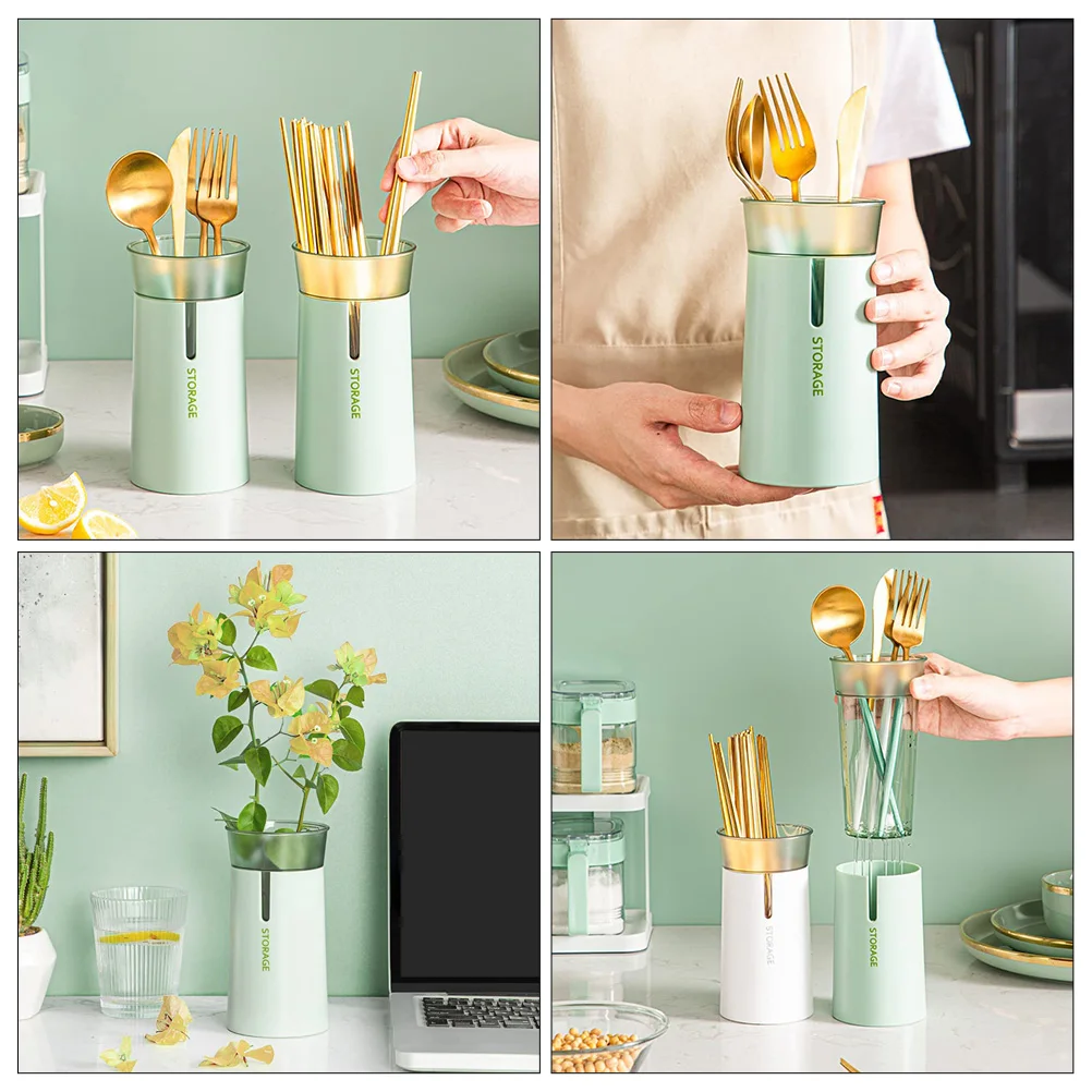 

Chopsticks Holder Double Layer Cutlery Storage Container Kitchen Utensil Organizer Drainage Holes Household Countertop