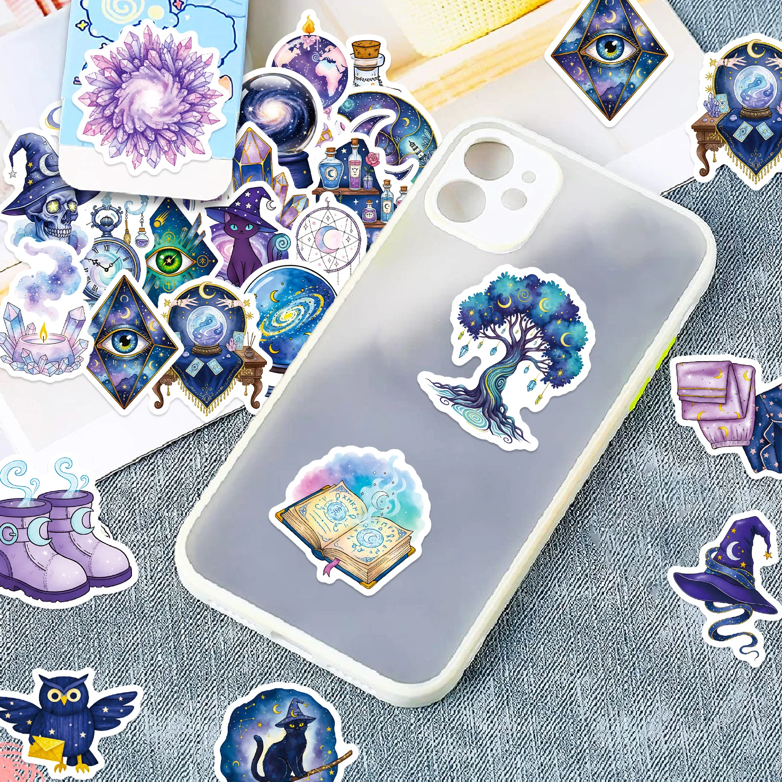 56 ملصقًا سحريًا بألوان مائية، ديكورات مجلة إبداعية ومتعددة الاستخدامات على الورق الأرجواني، ملصقات جرافيتي مقاومة للماء