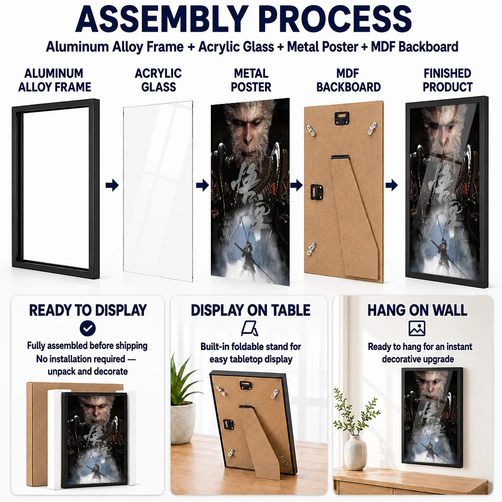 Black Myth Wukong Metal Posters With Aluminum Alloy Frame Personalized Photo Gaming Inspired Wall Art For Game Room And Bedroom