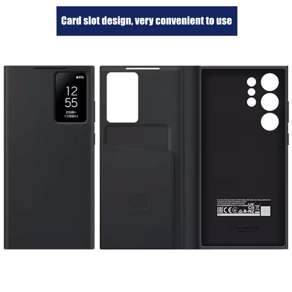 Imagem -05 - Estojos de Couro Carteira para Samsung Galaxy S23 Ultra Flip- Window View Smart Chip Flip Cover Alta Qualidade Card Slot Sm-s918b