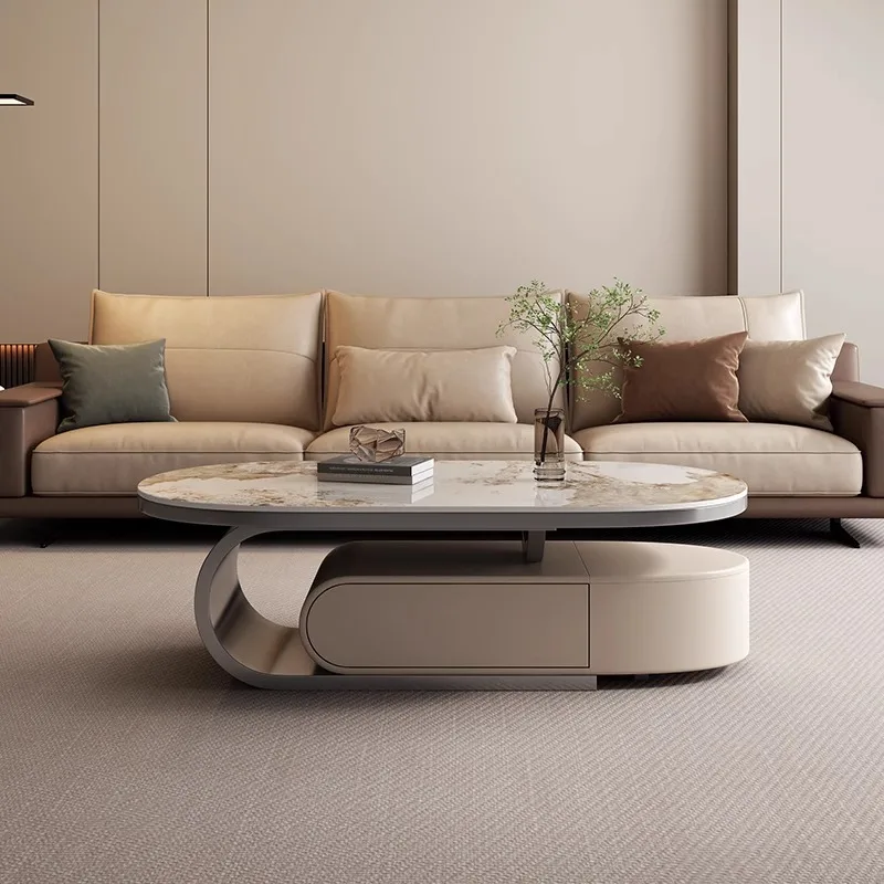 طاولة القهوة الفاخرة الخفيفة بلاطة الصخور البيضاوية غرفة المعيشة تخزين الحديثة بسيطة شقة صغيرة المنزل الحد الأدنى نموذج جديد #1
