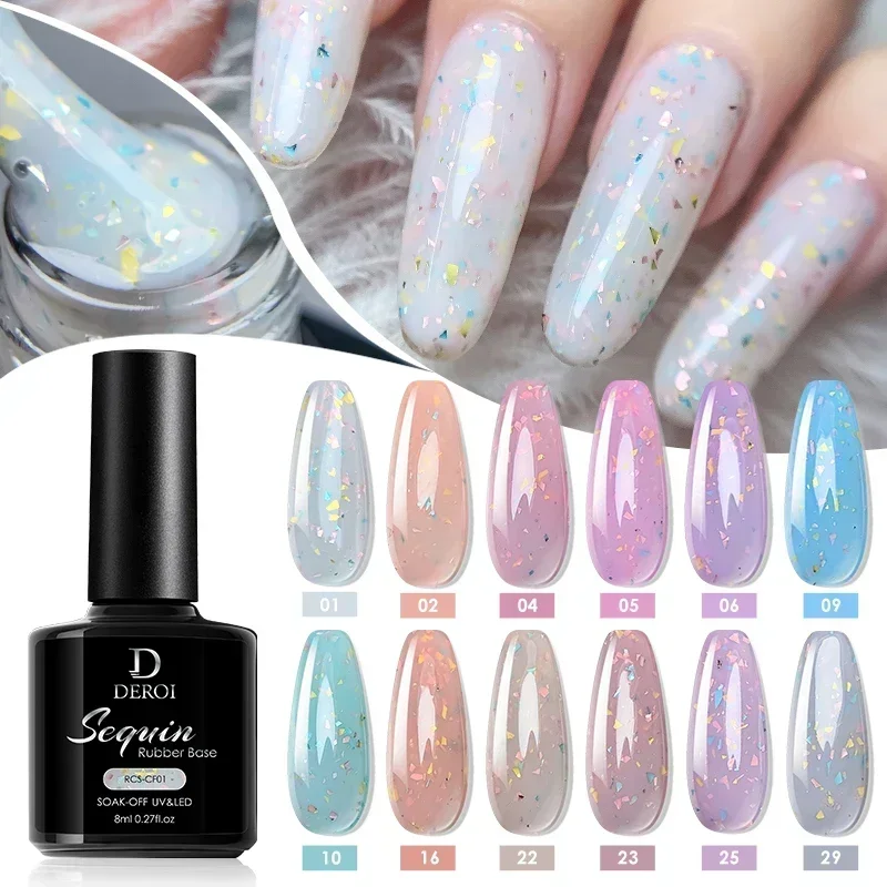 DEROI Glitter Rubber Base Top Matte Coat UV Gel Nail Polish Natural for Nail Art Semi Permanent Nude Natural Soak Off Manicure