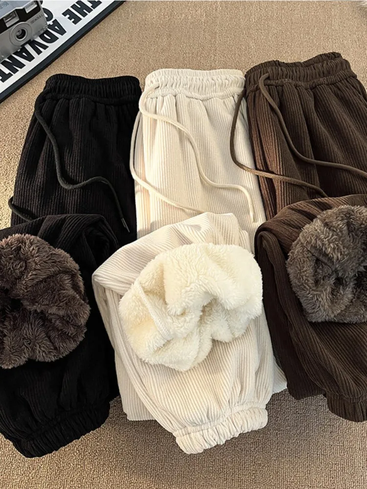 

Мужские зимние утепленные вельветовые спортивные брюки свободного кроя с флисовой подкладкой в американском ретро-стиле для активного отдыха