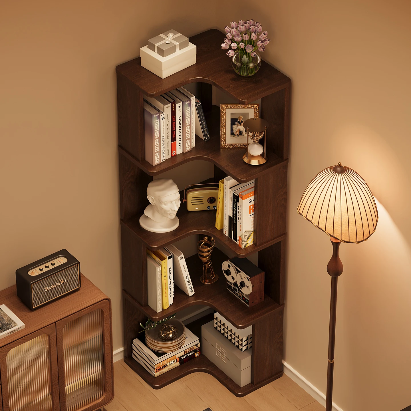 Corner Bookshelf Floor Shelf Home Living Room Storage Triangle Interior Bedroom