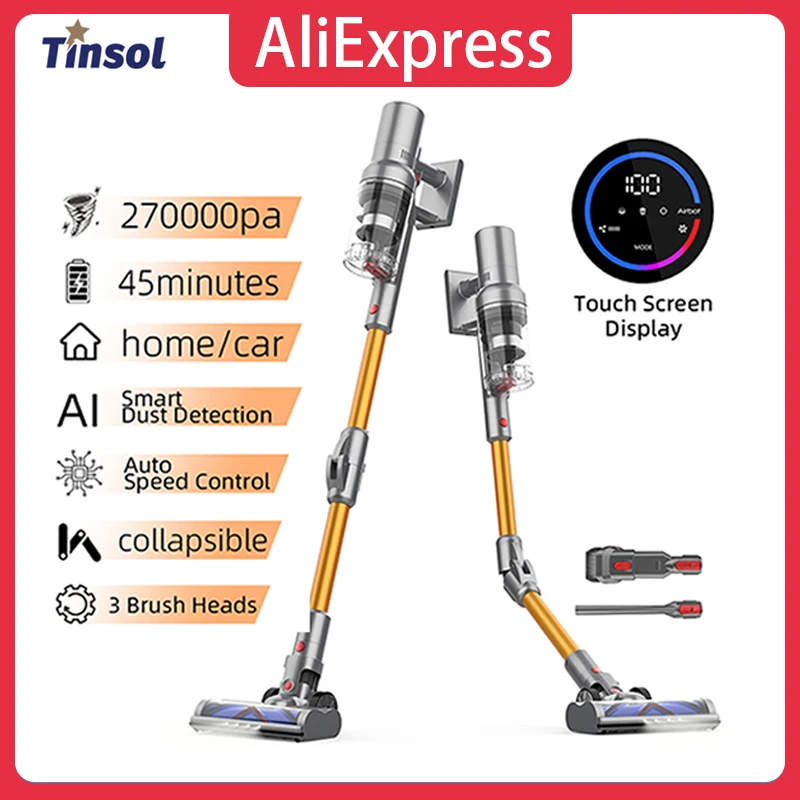 

Tinsol VC101 Cordless Handheld Vacuum Cleaner Intelligent Dust Sensor 27000PA Strong Suction for Home Carpet Hair Cleaning