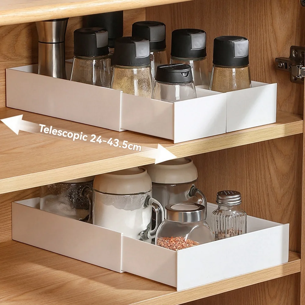 ABGG-Pull-Out Cabinet Organizer Kitchen Sliding Cabinet Basket Organizer Retractable Drawer Dividers Storage Box