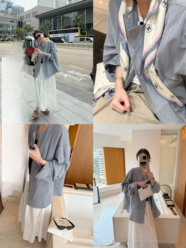 

Elielim Spring Summer Zipper Closure Long Sleeve Women's Jacket Collarless Sun Protection Outerwear Versatile Basic Style