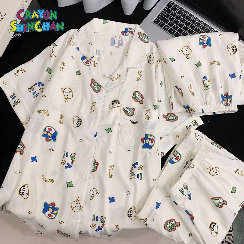 

Cartoon Anime Crayon Shin chan Home Clothes Summer Thin, Loose, Comfortable Couple's Long Sleeve Pants Pajama Set,Birthday Gift