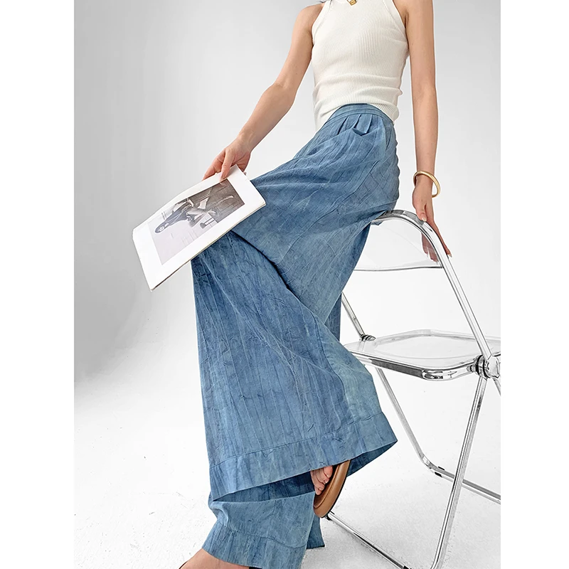 

25 New Arrival Summer Women Good Quality Cotton Tie-dye Design Ankle-length Pants Casual Loose Elastic Waist Wide Leg Pants T193