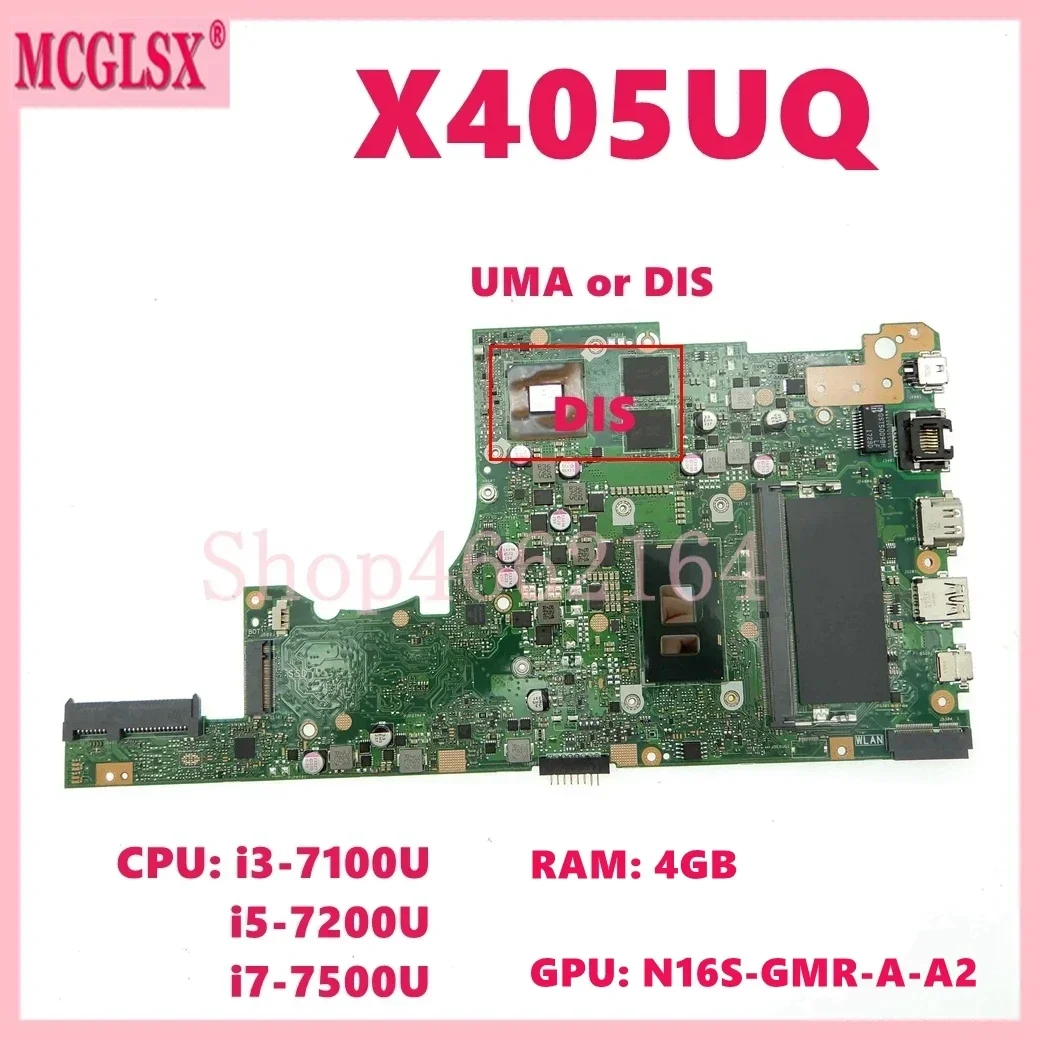 

X405UQ i3 i5 i7 CPU 4G 8G-RAM Motherboard For Asus S4100U X405UAP X405URP X405UR X405UB A405U V405U S405U K405U X405UA Mainboard