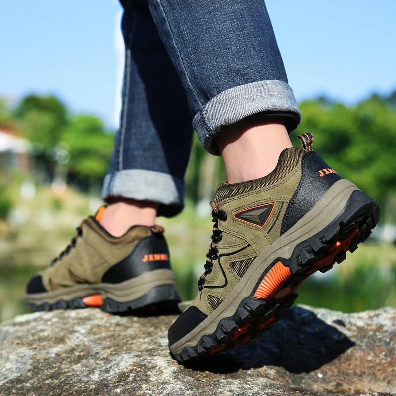 

Suede Leather Men Hiking Shoes Outdoor Trail Trekking Sneakers Men Non-slip Breathable Climbing Shoes Men Mountain Sports Shoes