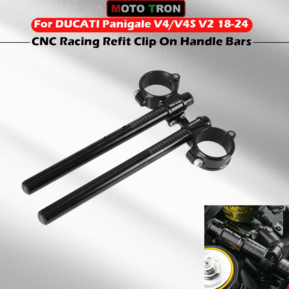 MOTO TRON CNC Racing Handlebars For DUCATI V4/V4S V2 2018-2024 Clip-On Front End Upper Top Clamp Refit Kit