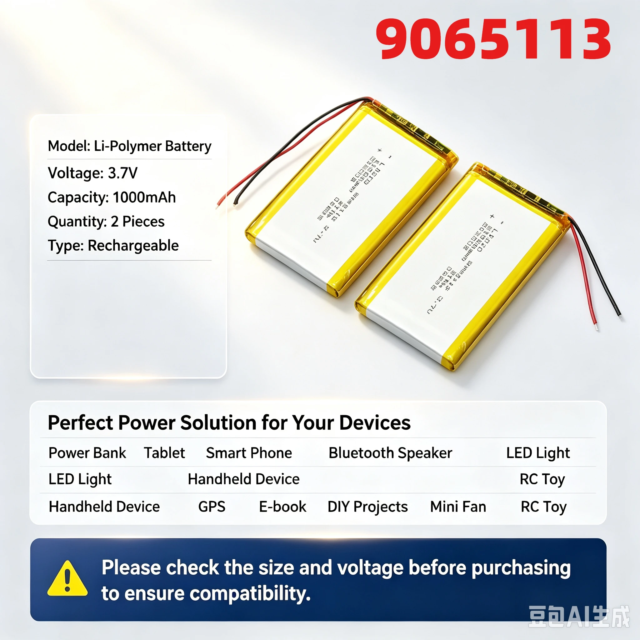 9065113 High-capacity 10000mAh Polymer Lithium Battery Mobile Power Bank  Lithium Battery  Energy Storage Battery