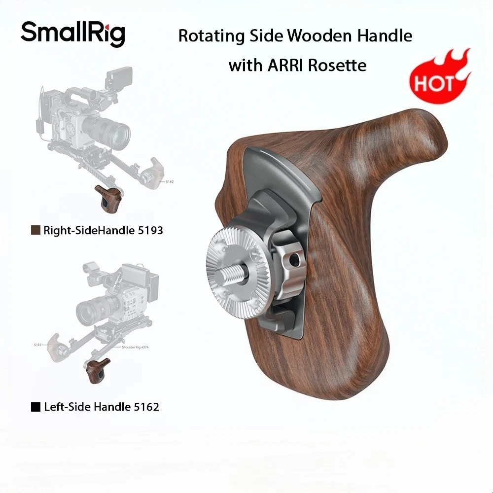 SmallRig 5193 Rotating Right/Left-Side Wooden Handle with ARRI Rosette, Handgrip for Camera Cages & Shoulder Rig Extension Arms