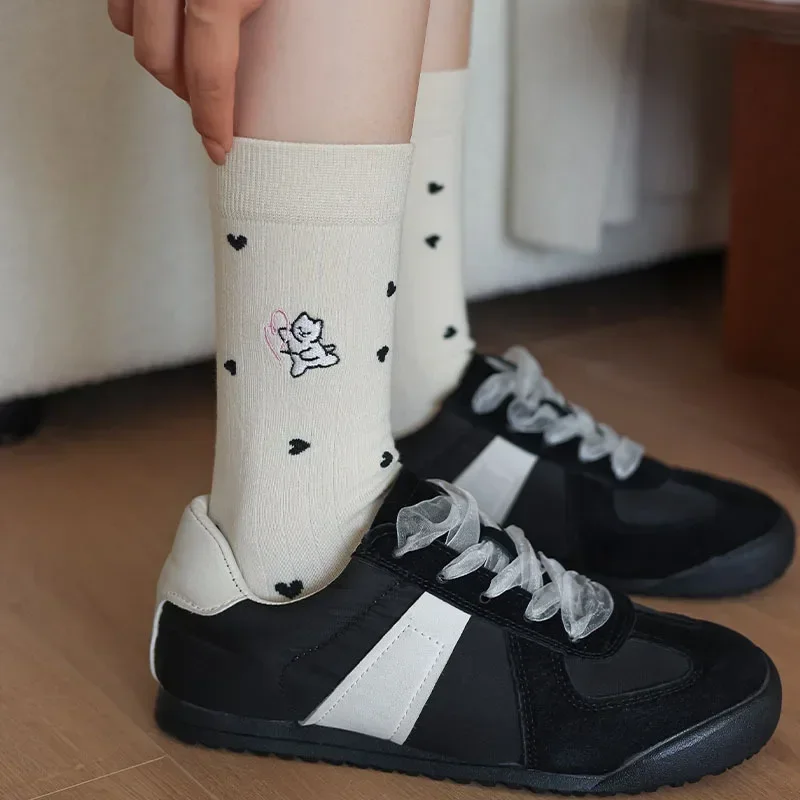 Cartoon Embroidery Cute Socks Multicolor Polka Dot Girls Kawaii Socks Casual Fashion Streetwear Hip Hop Skateboard Sports Socks