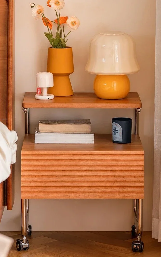 Removable Cherrywood Bedside Cabinet Bedroom Solid Wood Storage Rack Living Room Storage Cabinet