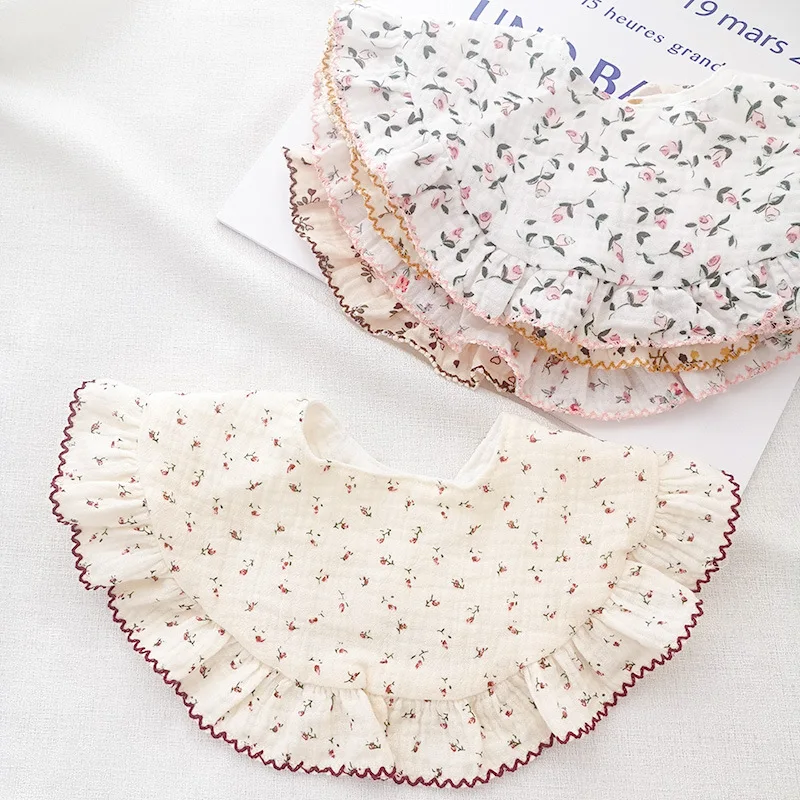 Sweet Floral Lace Baby Feeding Drool Bib, Toalha de saliva infantil, Pano de algodão macio para criança recém-nascida, Kids Boy and Girl Bibs, Novo