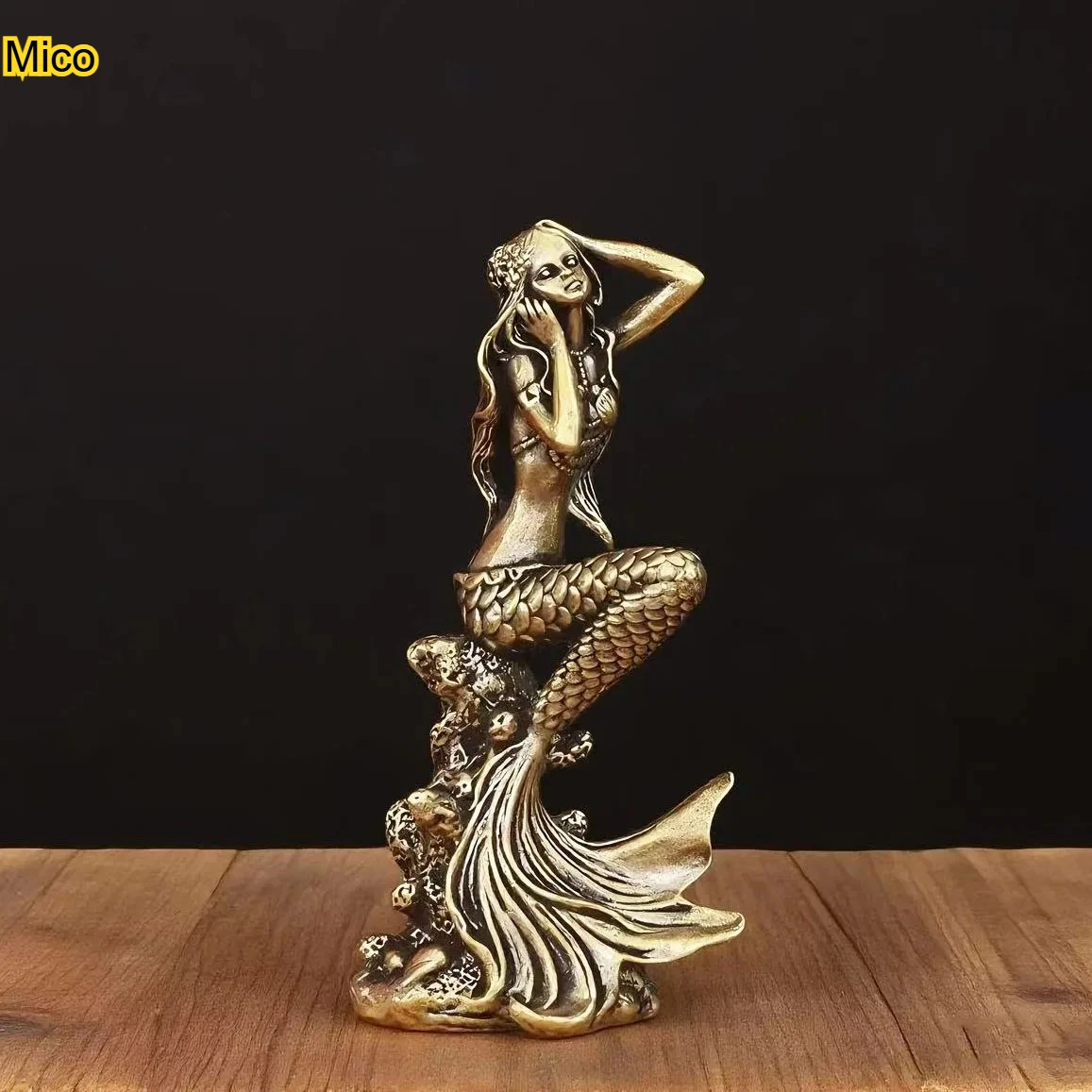

‍♀️ Brass Mermaid Statue Figurine, Handcrafted Metal Mermaid Sculpture for Home Living Room Office Decor, Creative Art Gift