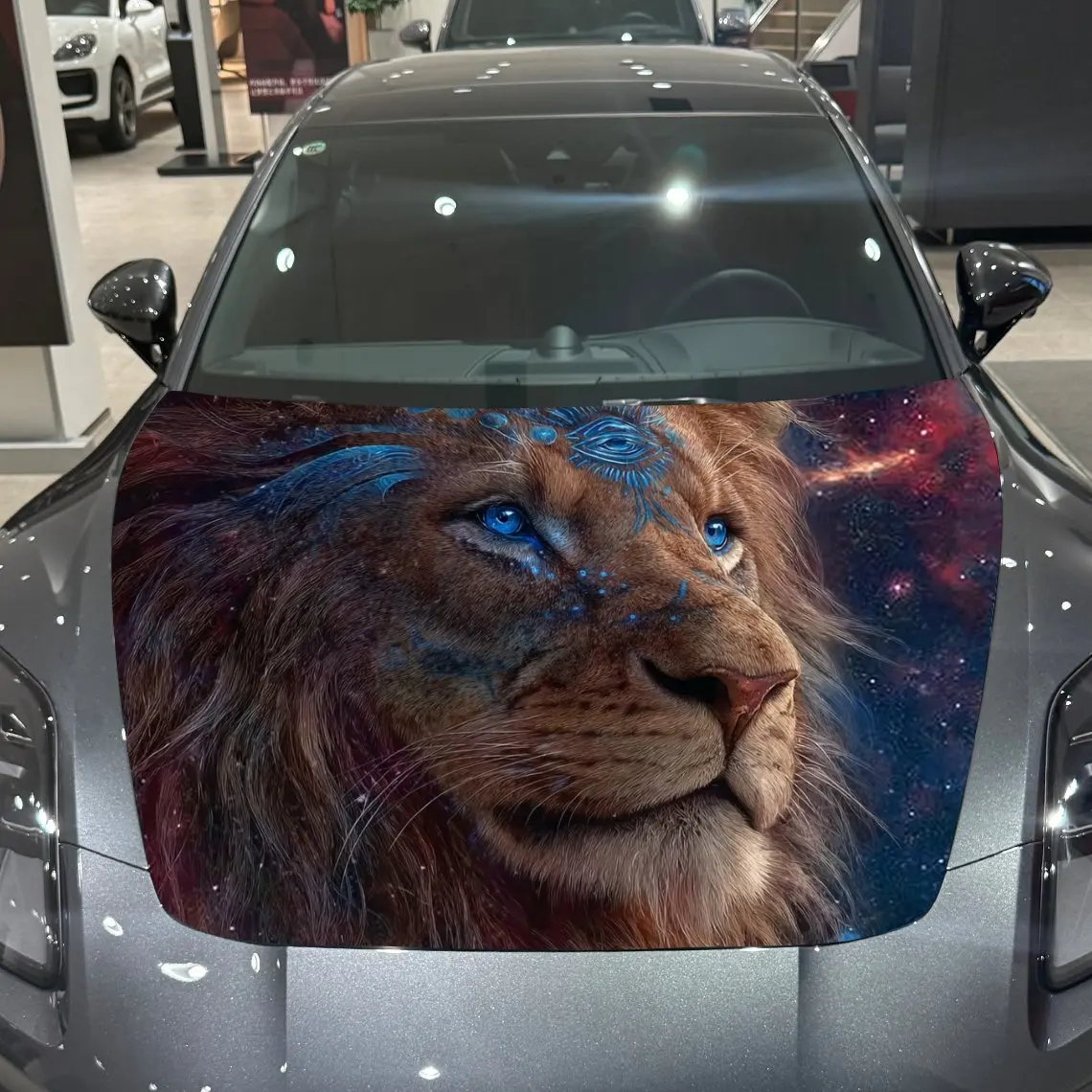 

Blue Eyes Lion Printed Car Hood Stickers-Colorful PVC Stickers Suitable For Racing Car Bodies,external Vinyl Modification Access