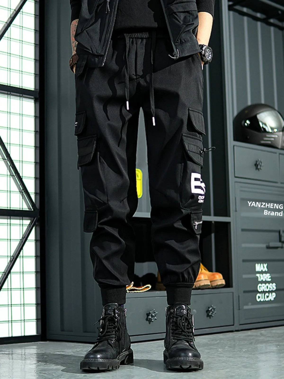 Pantalon de travail tendance Bla pour hommes, coupe ample, décontracté, de rue, polyvalent, à revers, Cargo, printemps-automne