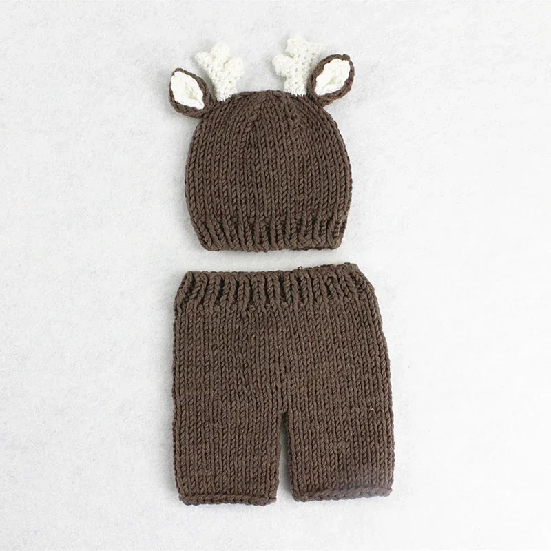 Newborn Photography Props Deer Costumes Infant Knitted Hat Pants Baby Photo Accessories Baby Photoshoot Outfit Baby Boy Outfit