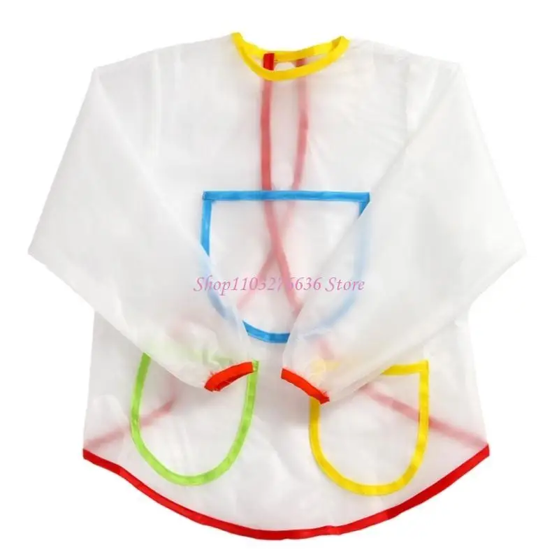R6FD Children Waterproof Long Sleeve Art Smock Apron with 3 Pockets Durably Kids Clothing Girls Boys Painting Aprons
