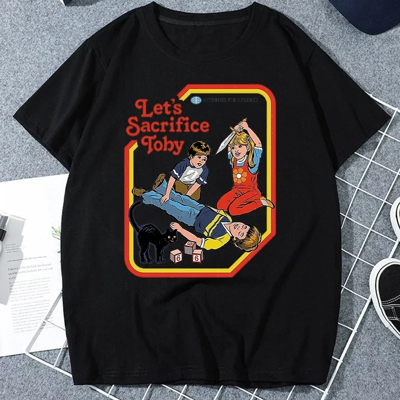 Unique Creative Cartoon Print Tops Unisex Scary Tee Ropa Hombre Dropshipping Let's Sacrifice Toby Horror Satanist Graphic Tshirt