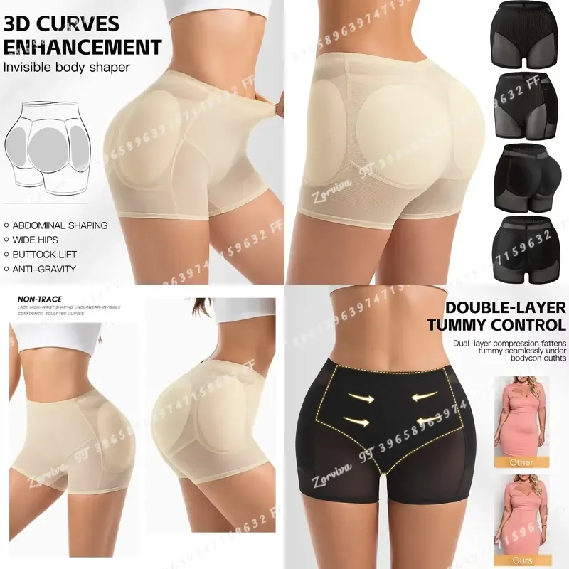 Women High Waist Butt Lifter Panties 4 Pad Hip Enhancer Tummy Control Shapewear Mesh Briefs Belly Slimming Body Shaper Shorts