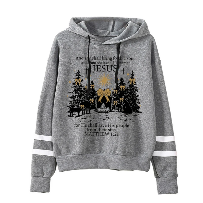 Women\'s Jesus Christmas Hoodies Nativity Scene Bible Nativity Gifts Pullover Vintage Long Sleeve Christian Christmas Sweatshirts