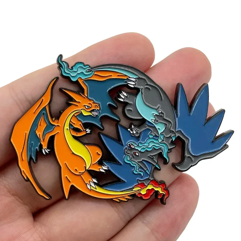 Pokémon Cartoon Metal Badge Anime Figures Pikachu Charizard Mega X Y Fashion Jewelry Accessories Brooches Toys Enamel Lapel Pins