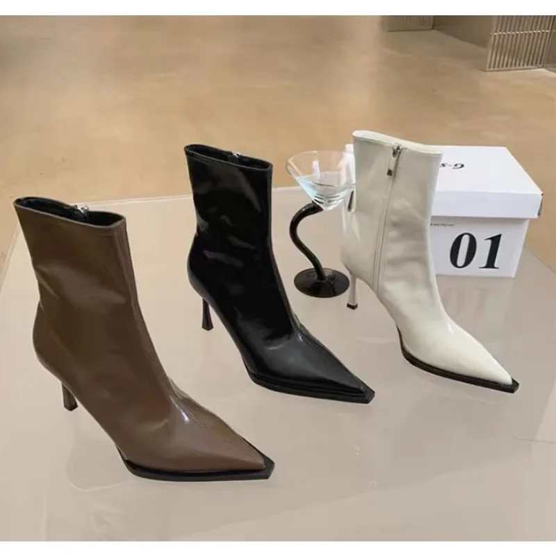 New Autumn Winter Retro Women Ankle Boots Fashion Pointed Toe Ladies Elegant Chelsea Pumps Shoes Thin High Heel Short Booties