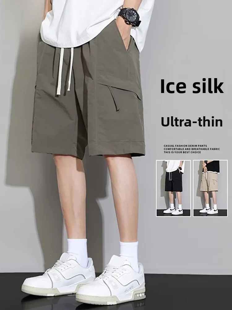 

Ice Silk Workwear orts Men's Summer 2025 Casual Loose Cool Feeling Five-Quarter Pants American Trendy Brand