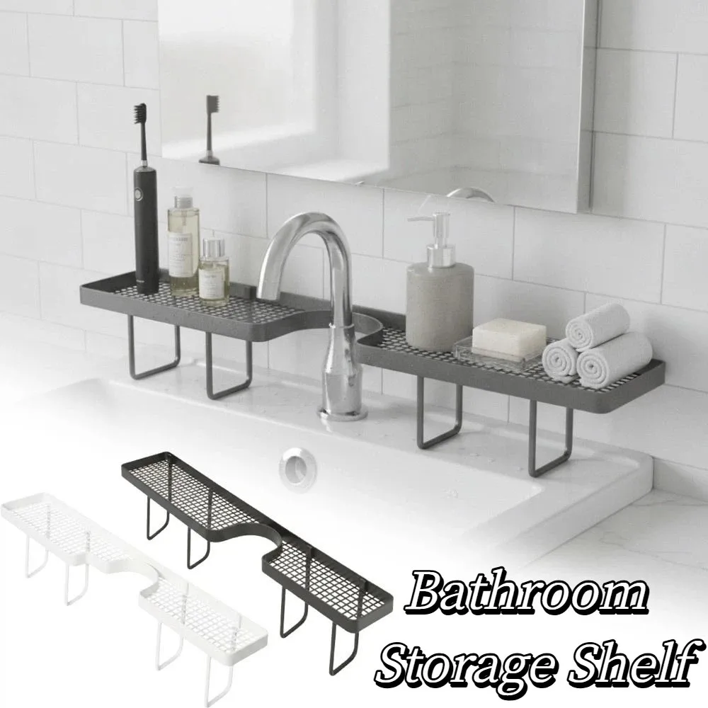No-Drill Bathroom Storage Rack Rustproof Space Saving Faucet Sink Shelf Large Capacity Water Drainage Sink Drying Rack Bathroom