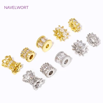 6 stylów koraliki dystansowe do tworzenia biżuterii 18K pozłacane inkrustowane cyrkonią okrągłe koraliki dystansowe DIY akcesoria do bransoletek hurtownia