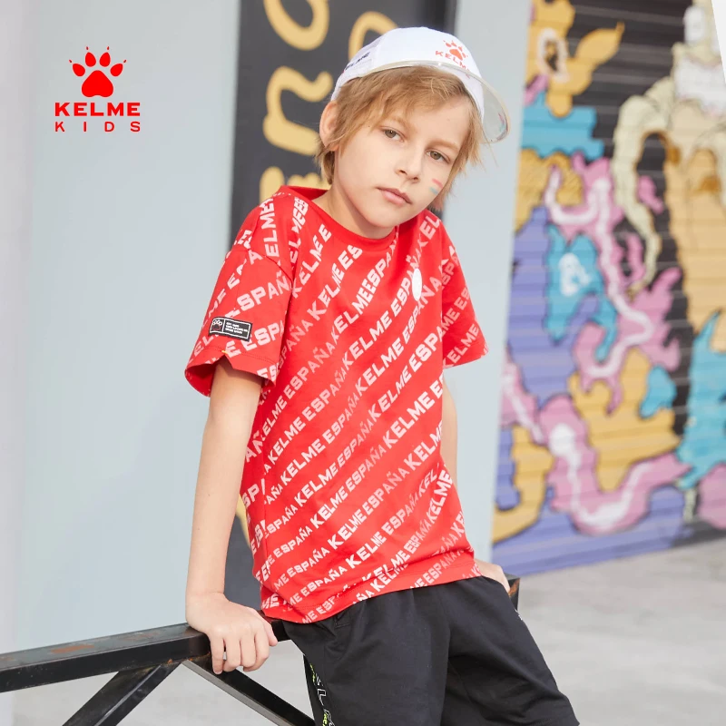 

KELME Children's Clothing Children's Classic T-Shirt Summer Boys Cotton Loose Sports Trend Round Neck Bottoming Shirt 5122TX3006