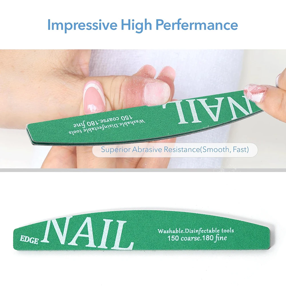 2/5/10Pcs Vibrant Green Crescent Nail File Gentle Shaping & Smoothing for Salon-Quality DIY Manicures Professional Nail Tools