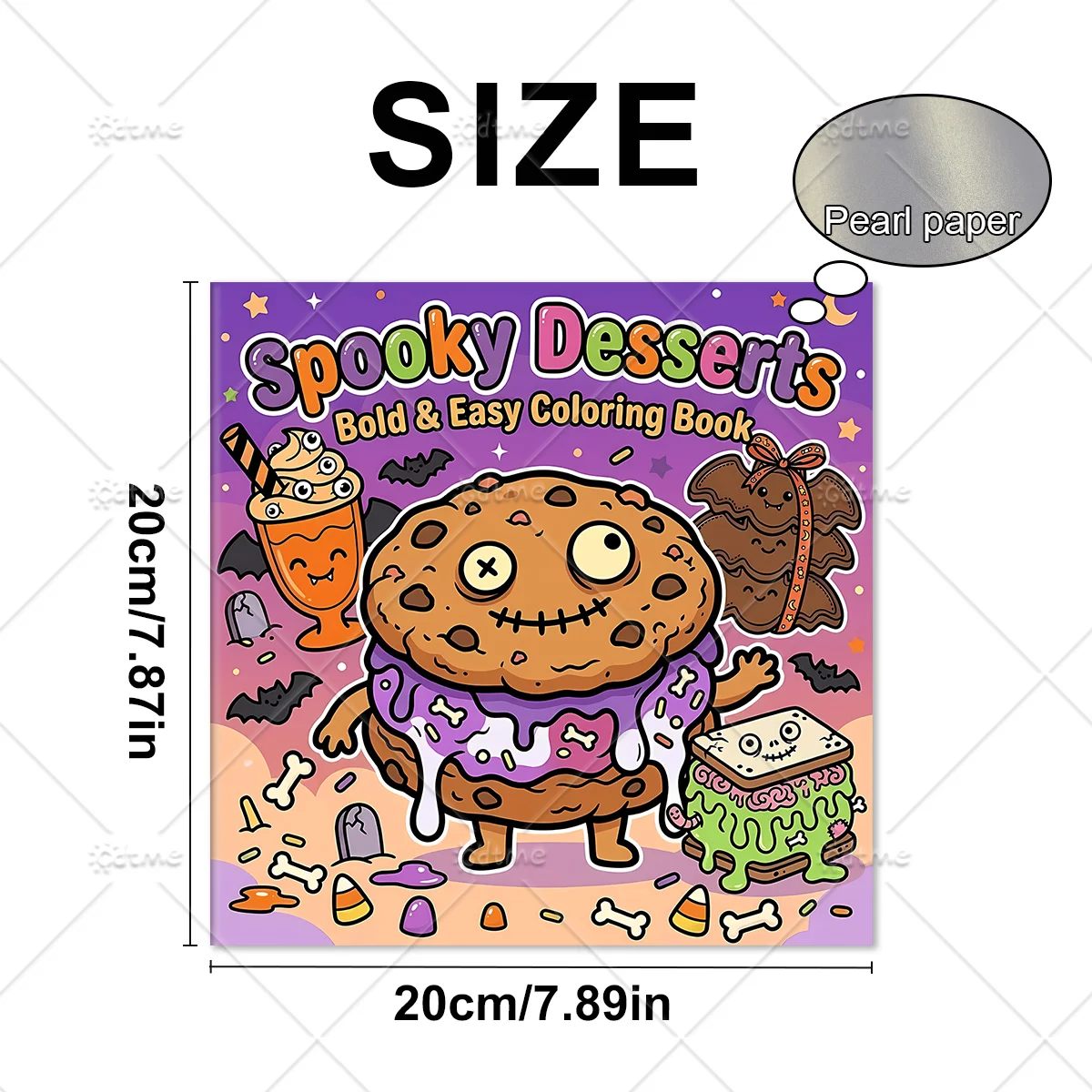 Spooky Desserts Adult Coloring Book, Large Print Halloween Monster Cookie Scenes,Stress Relief Relaxing Art Therapy Drawing Book