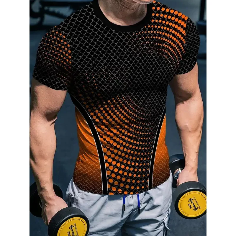 1 Men's Compression Shirt Quick Dry High Elasticity Panel Dot Gradient Design Short Sleeve Fitted Tshirt