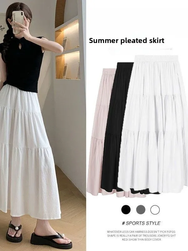 

Белая женская летняя юбка миди А-силуэта с высокой талией, драпированная, многоярусная, на подкладке, для повседневной носки