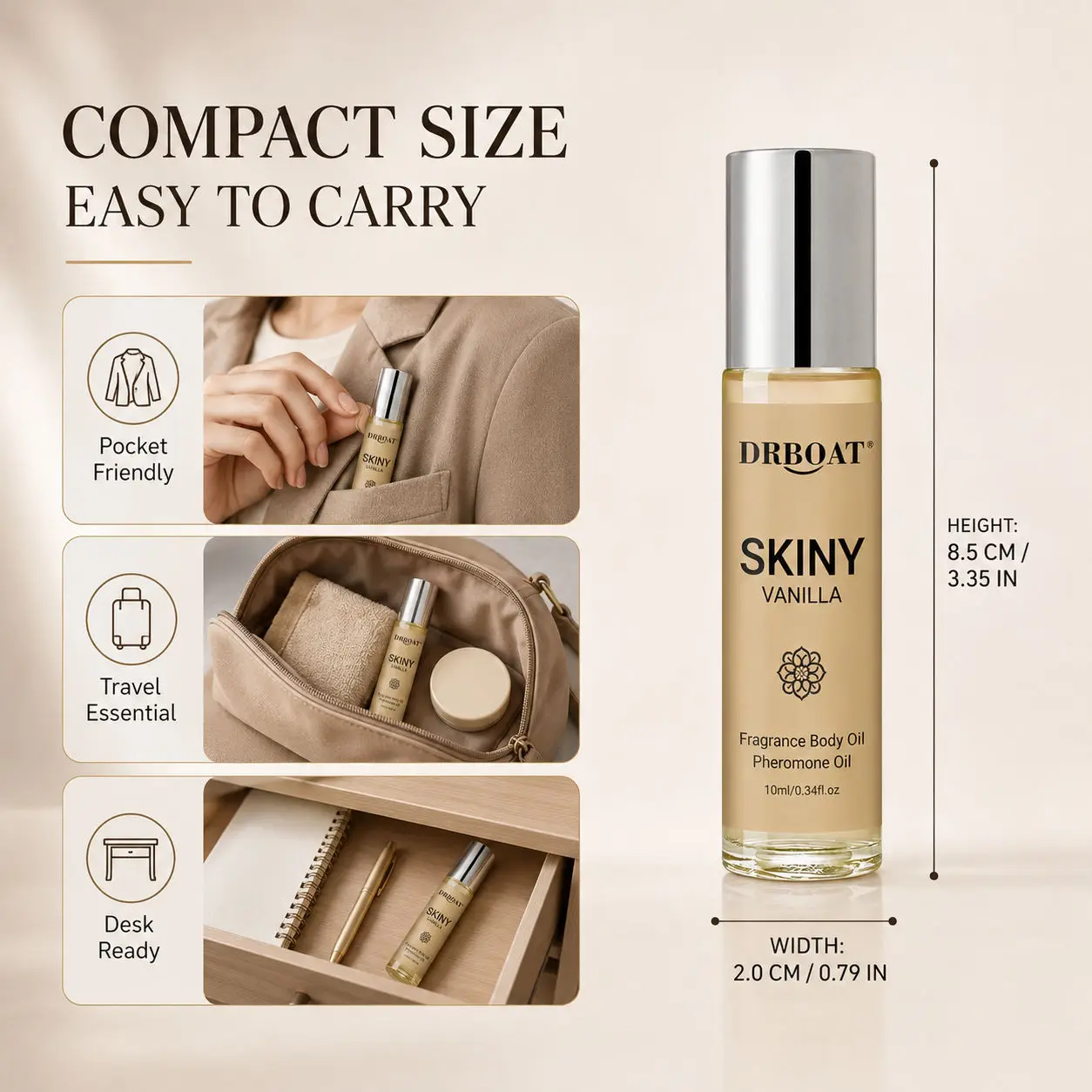 Men Roll On Fragrance Oil, Skin-like Soft Vanilla White Musk Warm Woody, Alcohol-Free Portable Rollerball Perfume