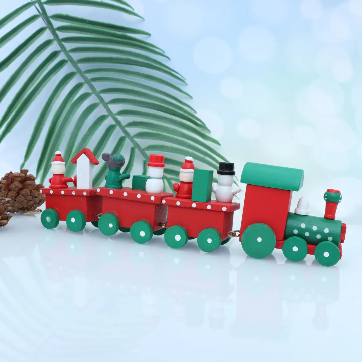 Mini Four-Section Wooden Train Eco-Friendly Christmas Decoration Colorful Cartoon Design Kids Table Window Ornament