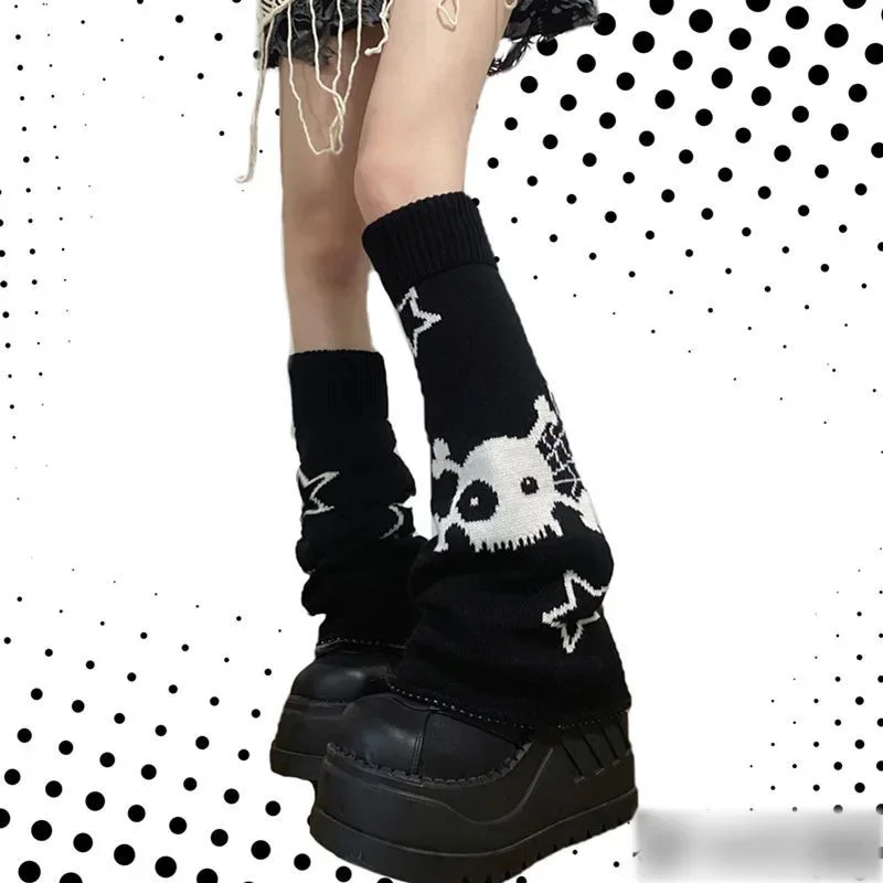 Gyaru Leg Warmer Women Leg Warmers Winter Gothic Skull Star Leg Cover Lolita Y2k Girl Boot Sleeves Double-sided Wearable Hosiery