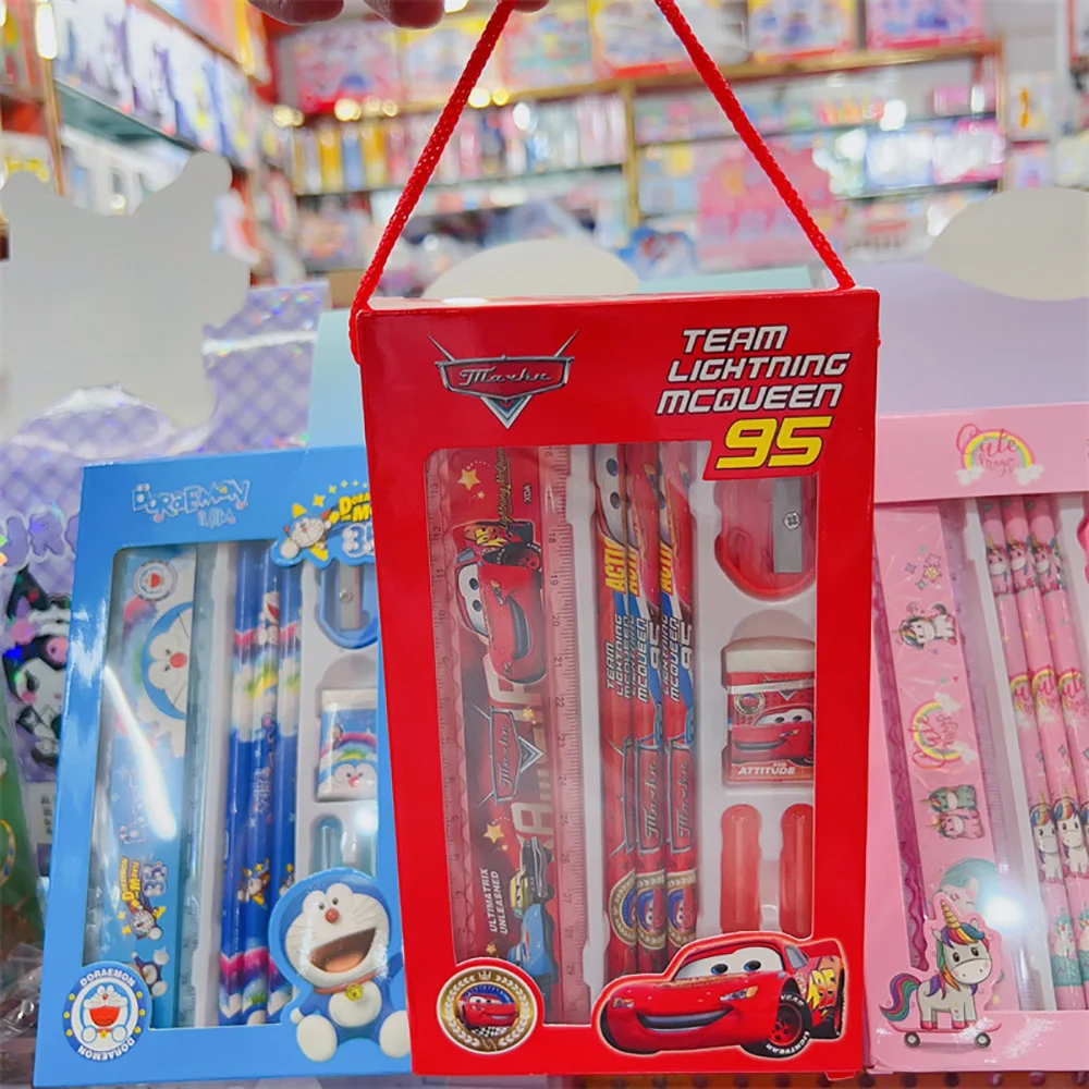 Cars Lightning McQueen Stationery Set Pencil Eraser Ruler Pen Sharpener Study Stationery For Kids School Supplies Birthday Gifts