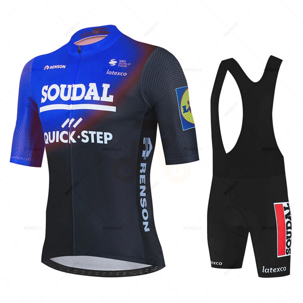 Soudal Quick Step Team Cycling Jersey Set Summer Bicycle Breathable Men\'s MTB Bike Clothing Maillot Ropa Ciclismo Uniform Suit