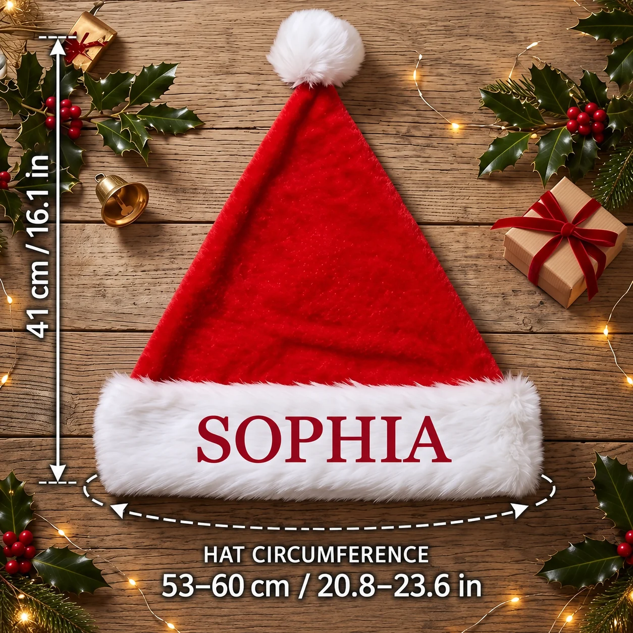 Custom Name Santa Hat Personalized Plush Christmas Hat Customized Text Xmas Costume Accessory for Family Holiday Party Photo Pro