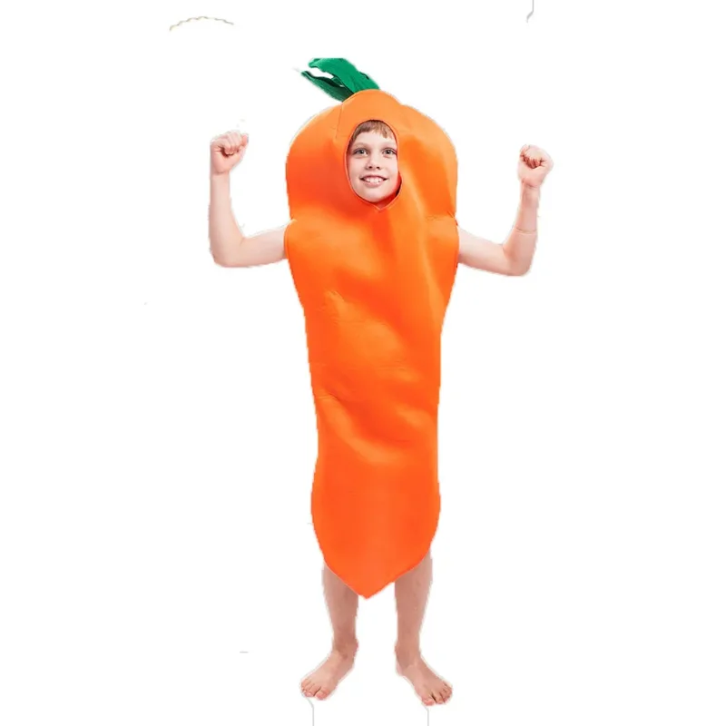 Unisex Vegetable Carrot Costume Tunic Sponge Suit Child Kids Boys Girls Funny Purim Halloween Party Fancy Dress Cosplay MS52877