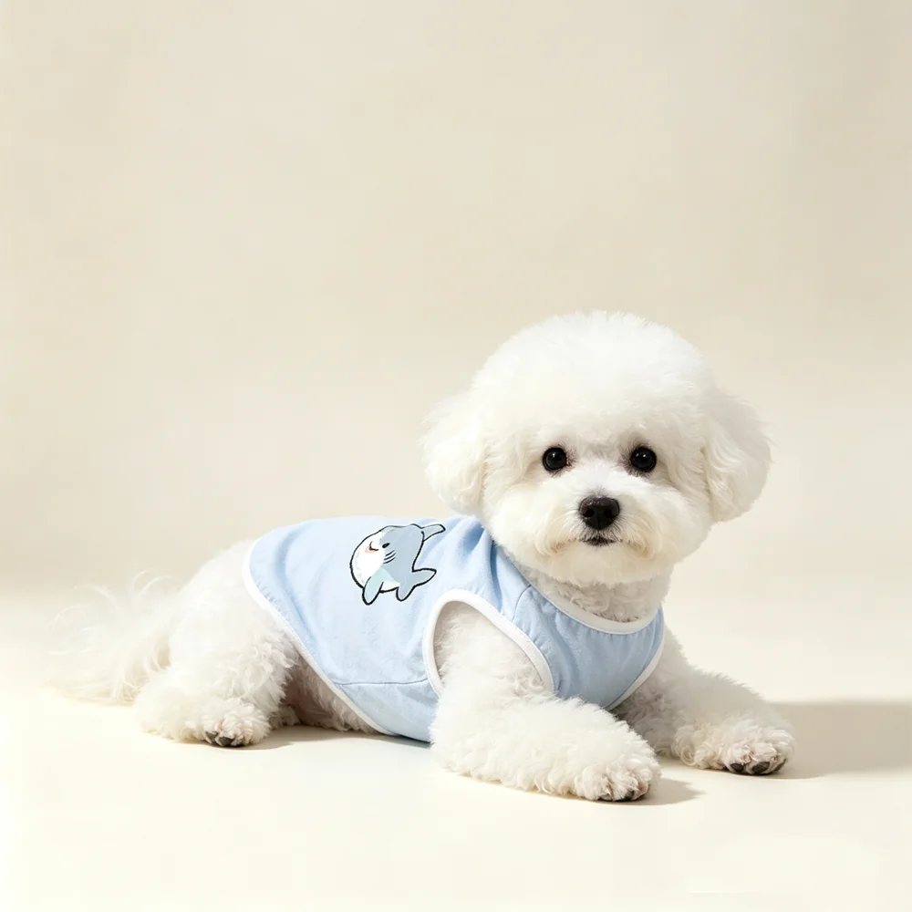 Summer Cute Cartoon Shark Print Pet Vest Cat & Dog Breathable Sleeveless T-shirt Cool Cotton Daily Sun Protection Clothing
